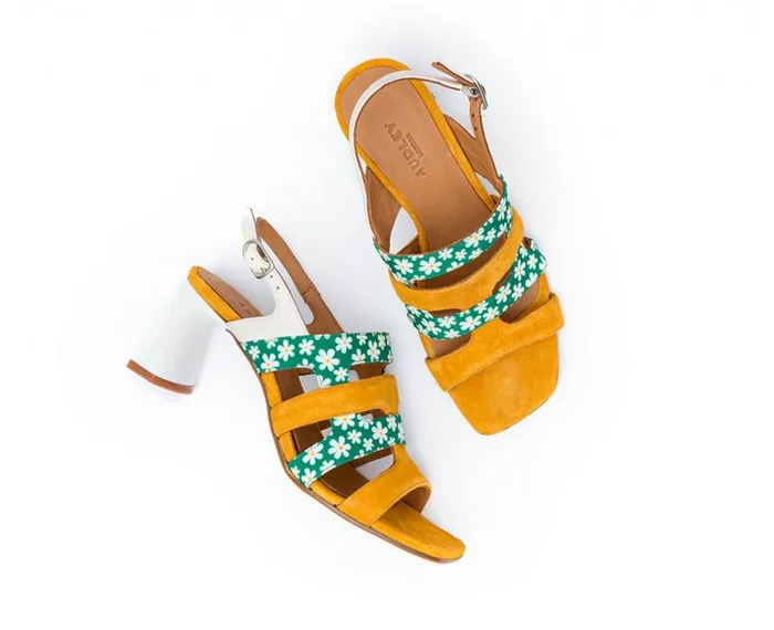 Women Medium Heel Audley Shoes Medium Heel Leather Sandal Flora Mustard