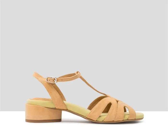 Women Medium Heel Audley Shoes Medium Heel Leather Sandal Hali Green