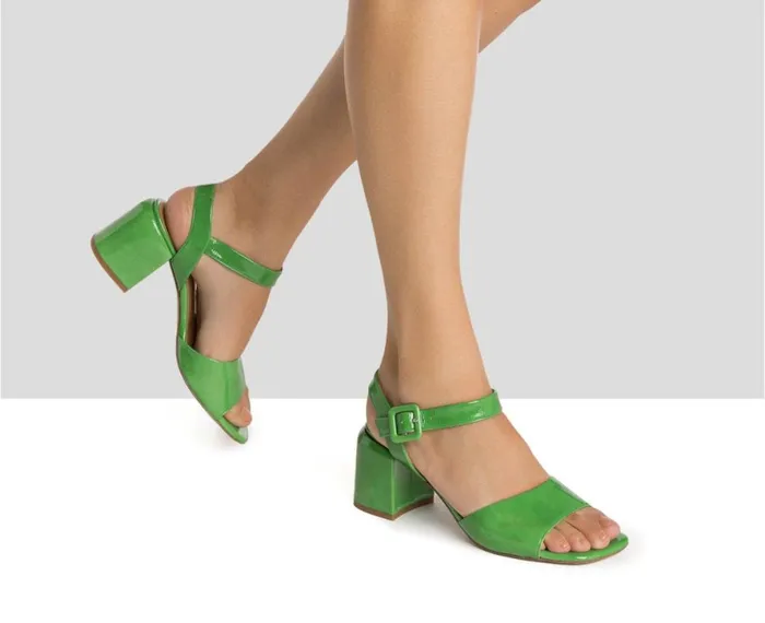 Women Medium Heel Audley Shoes Medium Heel Leather Sandal Hanin Green