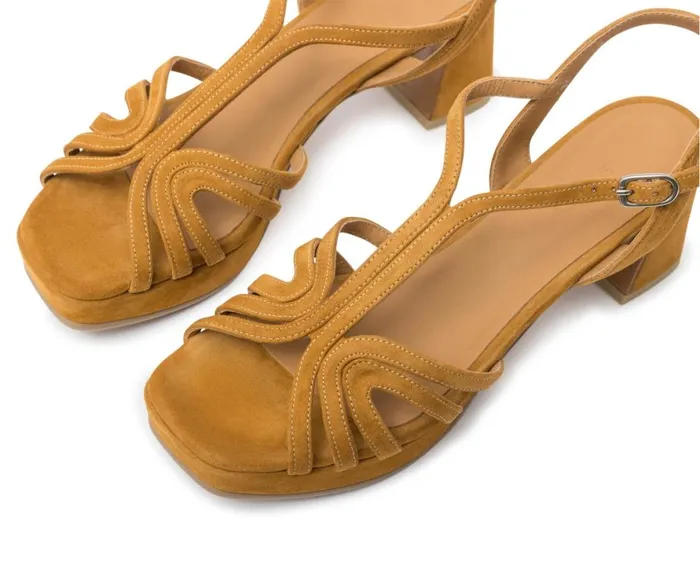 Women Medium Heel Audley Shoes Medium Heel Leather Sandal Hazin Brown