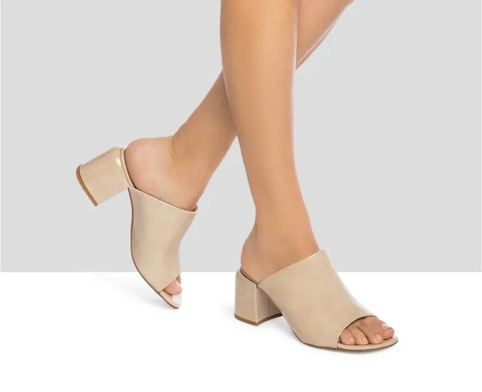 Women Medium Heel Audley Shoes Medium Heel Leather Sandal Helia Beige