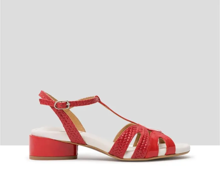 Women Medium Heel Audley Shoes Medium Heel Leather Sandal Hella Red