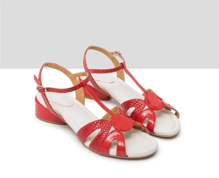 Women Medium Heel Audley Shoes Medium Heel Leather Sandal Hella Red