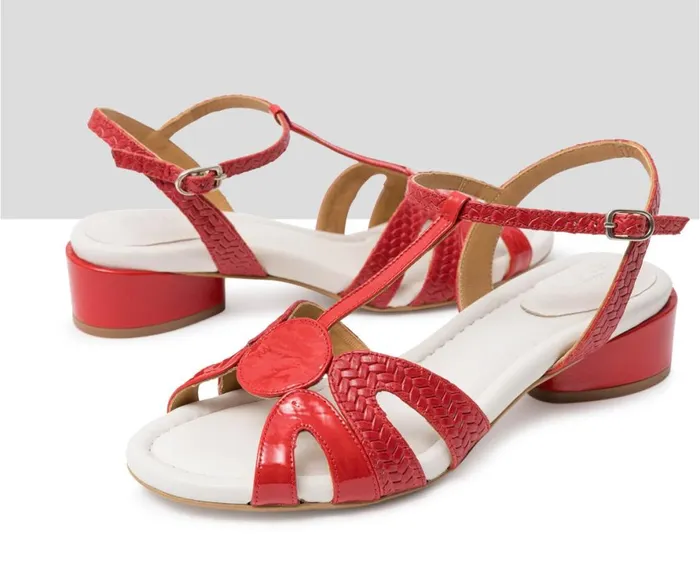 Women Medium Heel Audley Shoes Medium Heel Leather Sandal Hella Red