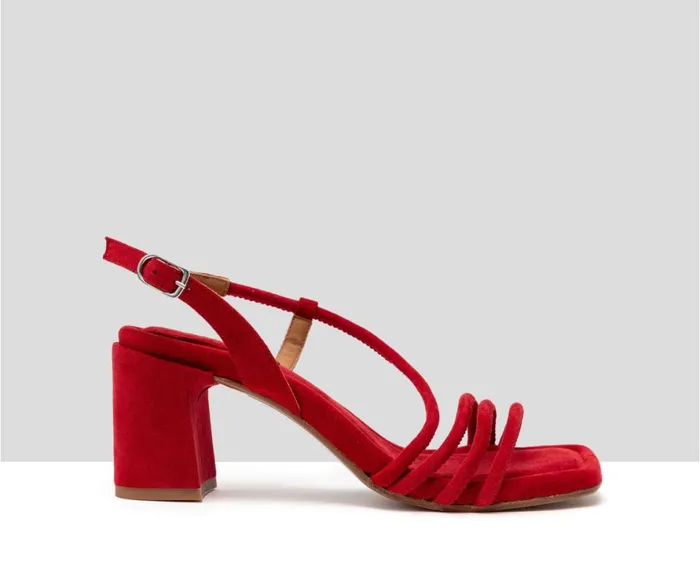 Women Medium Heel Audley Shoes Medium Heel Leather Sandal Helle Red