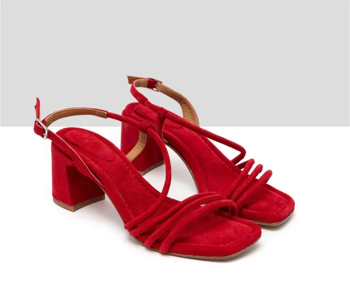 Women Medium Heel Audley Shoes Medium Heel Leather Sandal Helle Red