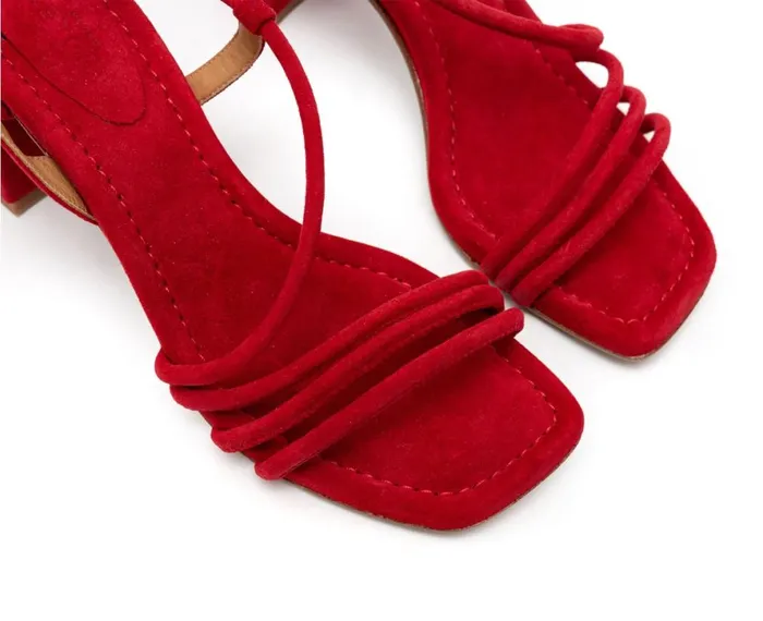 Women Medium Heel Audley Shoes Medium Heel Leather Sandal Helle Red