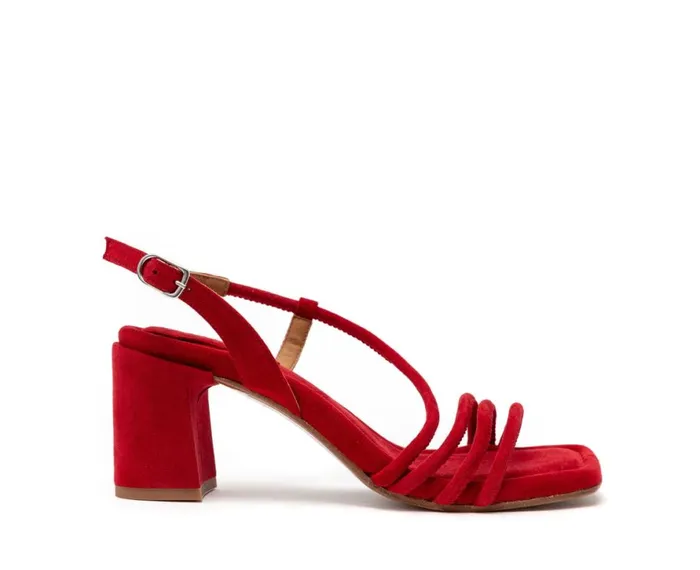 Women Medium Heel Audley Shoes Medium Heel Leather Sandal Helle Red