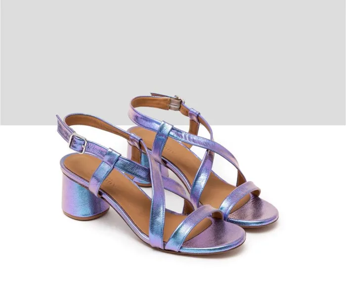 Women Medium Heel Audley Shoes Medium Heel Leather Sandal Himar Blue