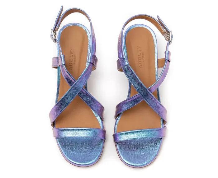 Women Medium Heel Audley Shoes Medium Heel Leather Sandal Himar Blue