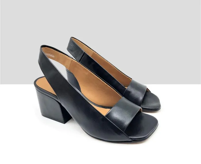 Women Medium Heel Audley Shoes Medium Heel Leather Sandal Johan Black