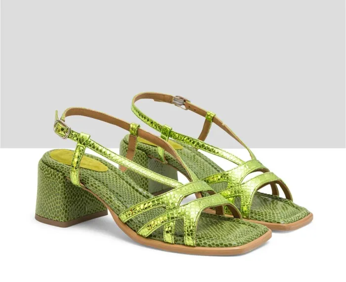 Women Medium Heel Audley Shoes Medium Heel Leather Sandal Lisseth Green