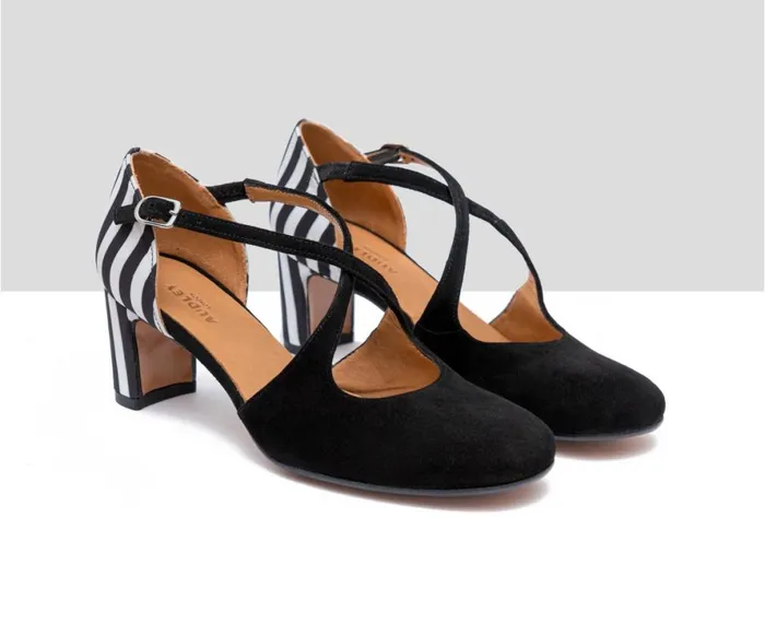 Women Medium Heel Audley Shoes Medium Heel Leather Shoe Froila Black