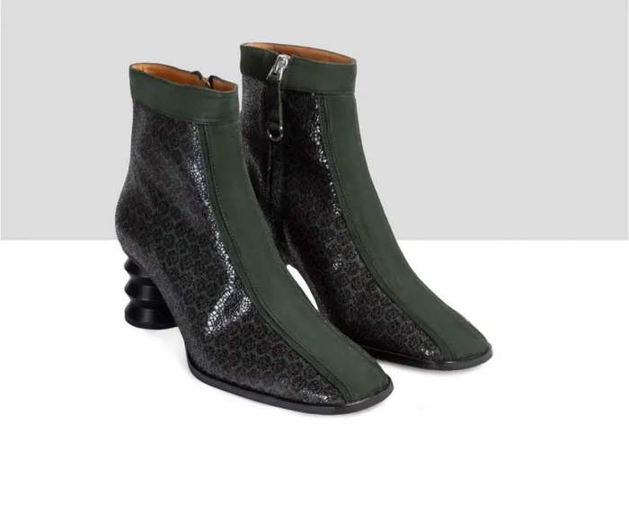 Women Medium Heel Audley Shoes Mid Heel Leather Bootie Engel Green