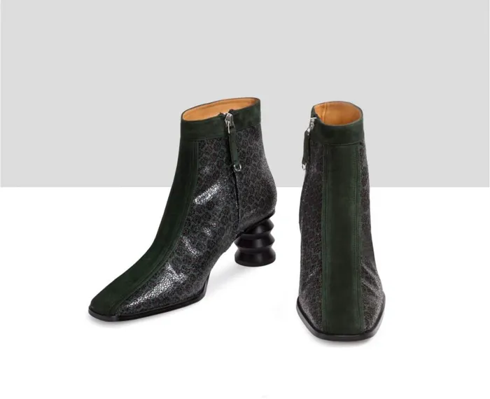 Women Medium Heel Audley Shoes Mid Heel Leather Bootie Engel Green