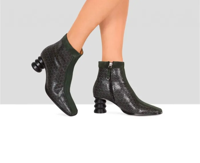 Women Medium Heel Audley Shoes Mid Heel Leather Bootie Engel Green