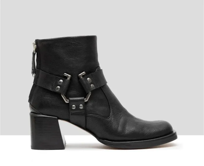 Women Medium Heel Audley Shoes Mid Heel Leather Booties Giselle Black