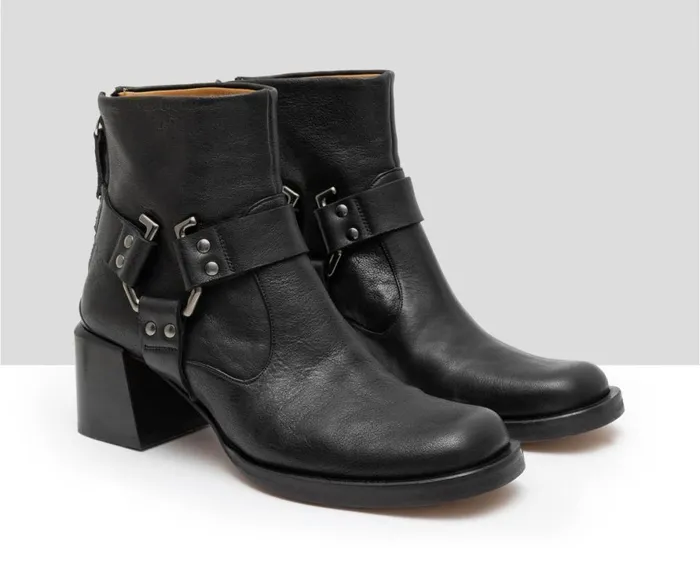 Women Medium Heel Audley Shoes Mid Heel Leather Booties Giselle Black