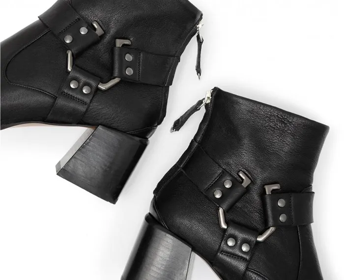 Women Medium Heel Audley Shoes Mid Heel Leather Booties Giselle Black
