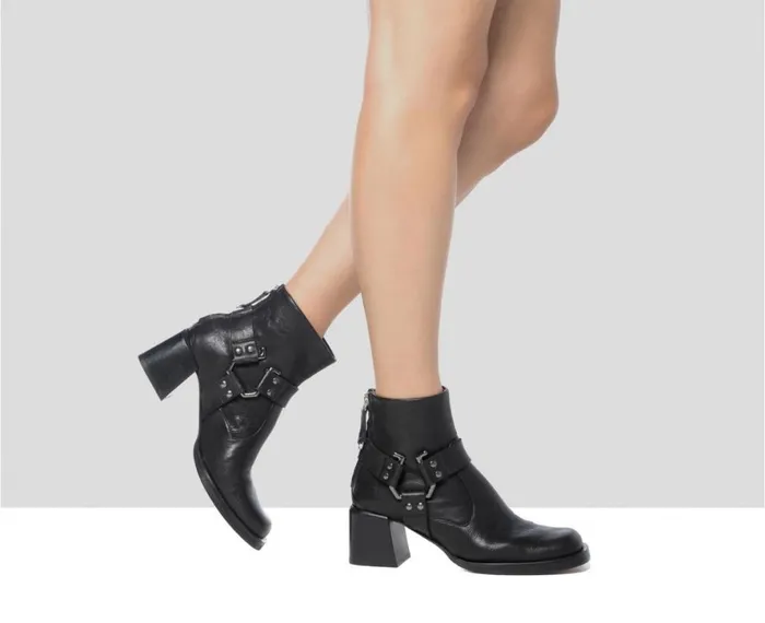 Women Medium Heel Audley Shoes Mid Heel Leather Booties Giselle Black