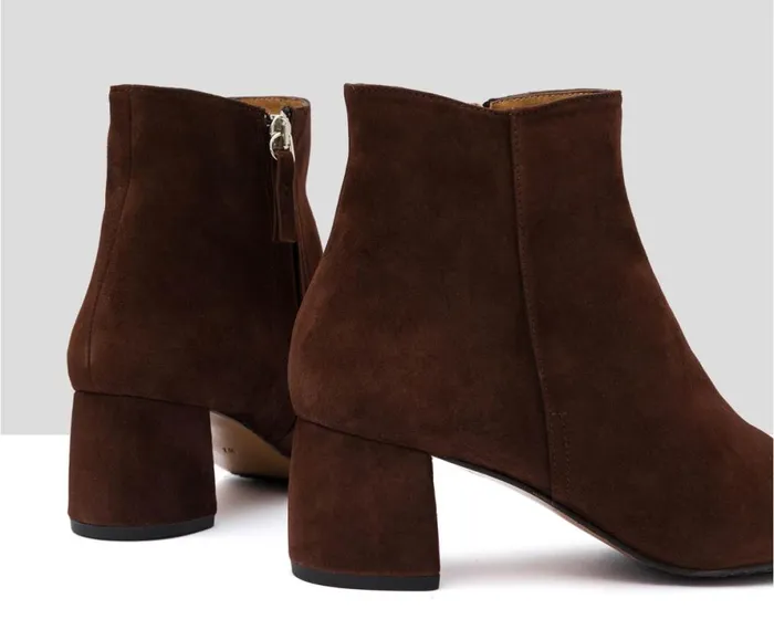 Women Medium Heel Audley Shoes Mid Heel Leather Booties Ivet Brown
