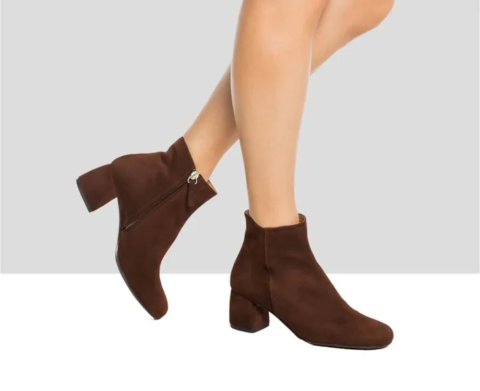 Women Medium Heel Audley Shoes Mid Heel Leather Booties Ivet Brown