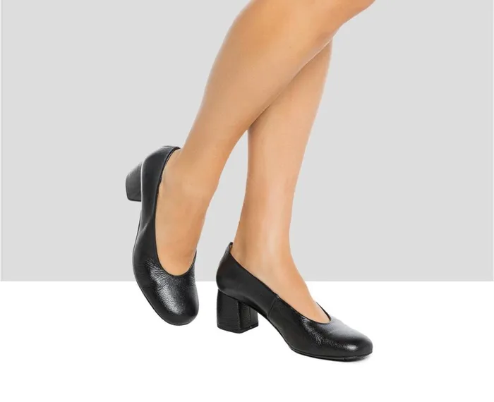 Women Medium Heel Audley Shoes Mid Heel Leather Shoe Isabel Black
