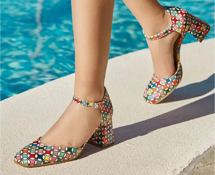 Women Medium Heel Audley Shoes Mid Heel Leather Shoe Jaima Print