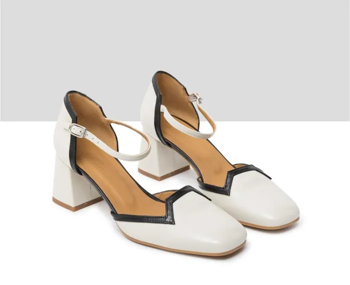 Women Medium Heel Audley Shoes Mid Heel Leather Shoe Jalene Beige