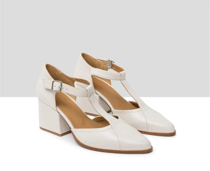 Women Medium Heel Audley Shoes Mid Heel Leather Shoe Janys Beige