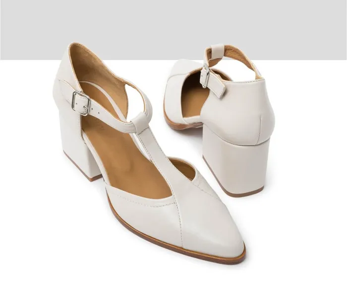 Women Medium Heel Audley Shoes Mid Heel Leather Shoe Janys Beige