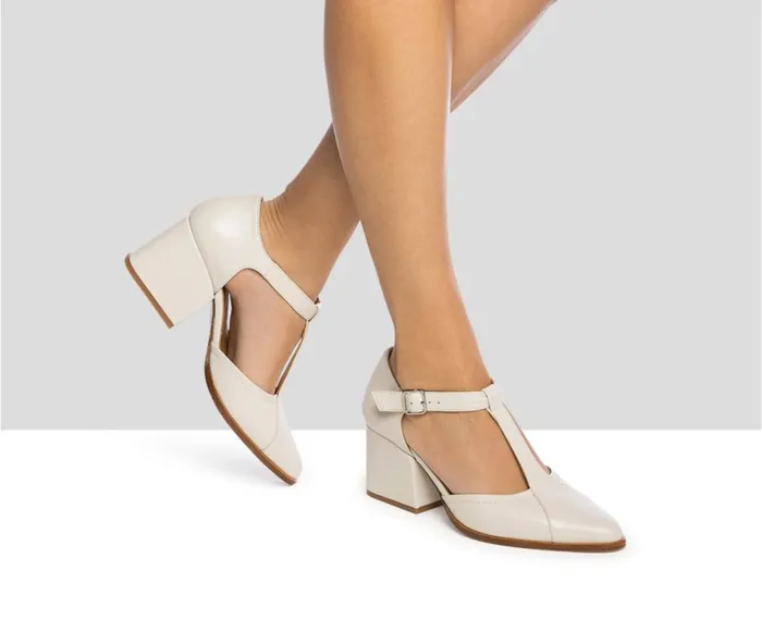 Women Medium Heel Audley Shoes Mid Heel Leather Shoe Janys Beige