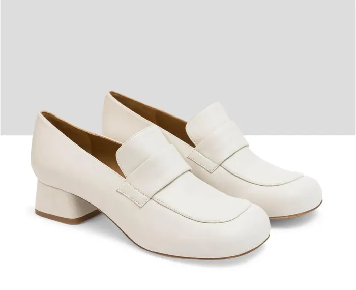 Women Medium Heel Audley Shoes Mid Heel Leather Shoe Lanai White