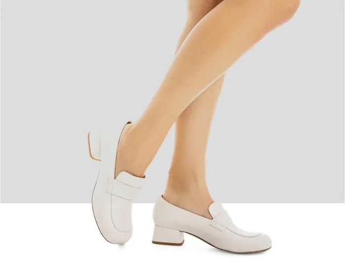 Women Medium Heel Audley Shoes Mid Heel Leather Shoe Lanai White