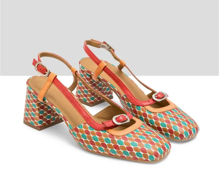 Women Medium Heel Audley Shoes Mid Heel Leather Shoe Leily Print