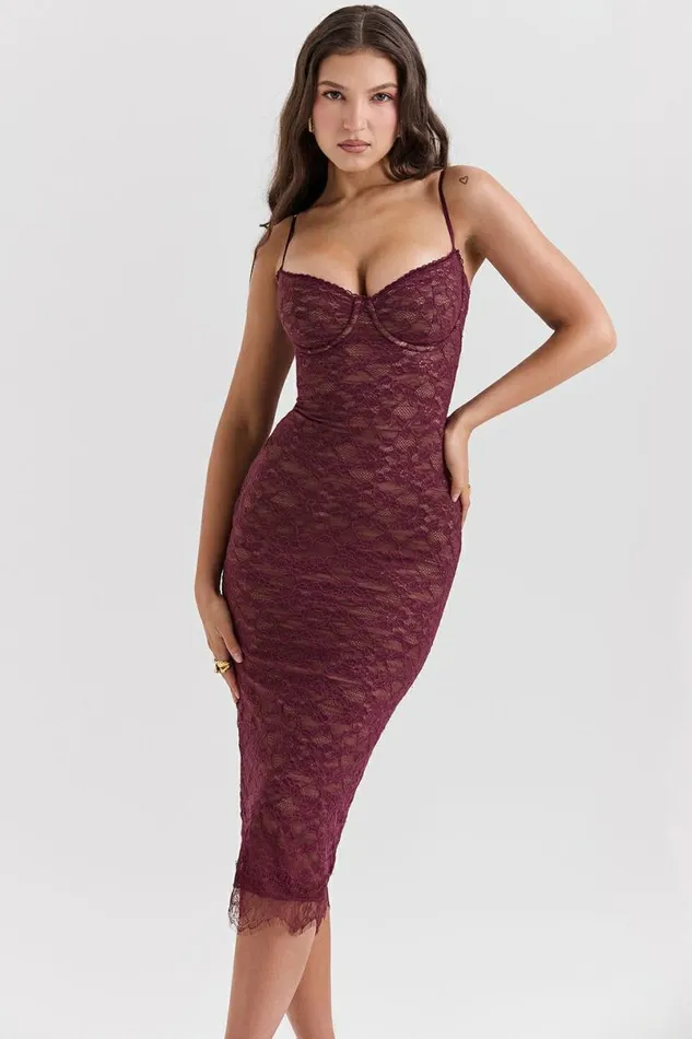 Women Melina Mulberry Lace Midi Dress House Of CB Dresses