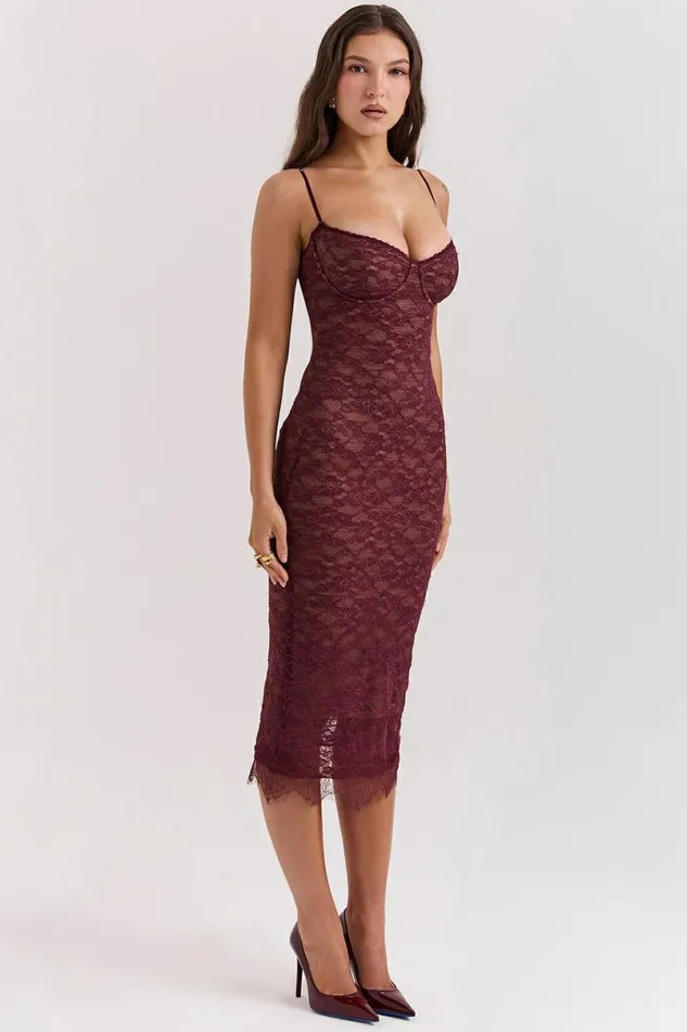 Women Melina Mulberry Lace Midi Dress House Of CB Dresses