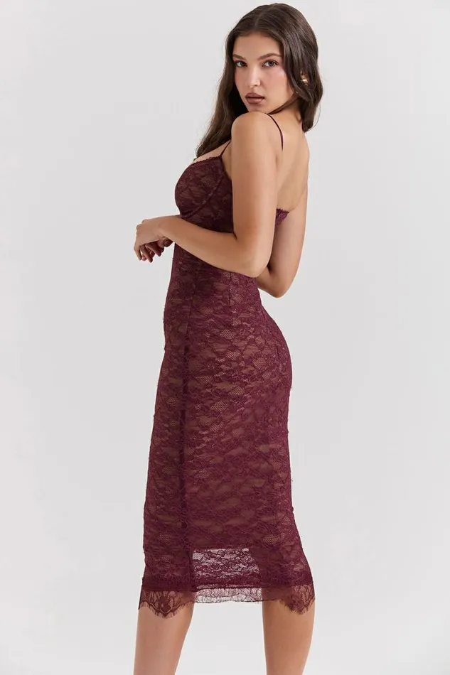Women Melina Mulberry Lace Midi Dress House Of CB Dresses