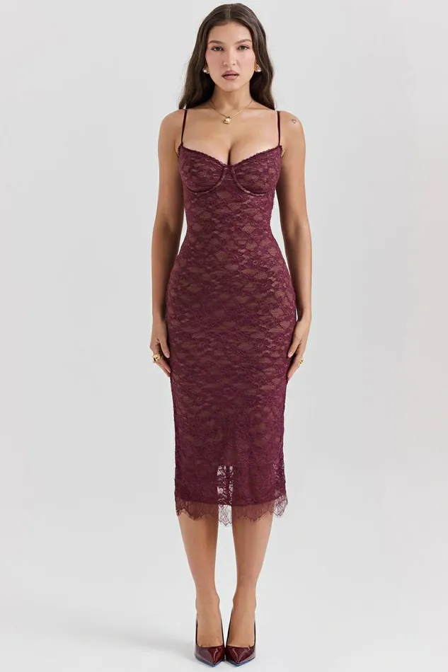 Women Melina Mulberry Lace Midi Dress House Of CB Dresses