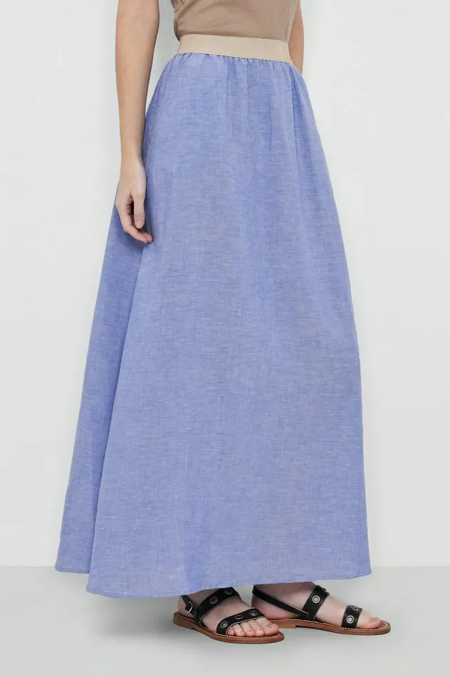 Women MELISSA 8211 Linen Cotton Skirt 8211 Azzurro Massimo Alba Dresses and Skirts