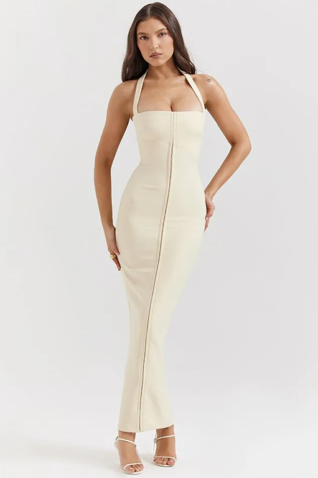 Women Mia Ecru Halter Maxi Dress House Of CB Dresses