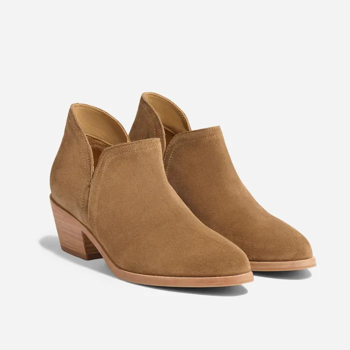 Women Mia Everyday Ankle Bootie Taupe Suede Nisolo Heels