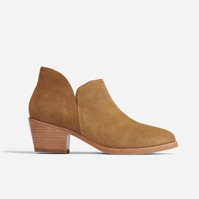 Women Mia Everyday Ankle Bootie Taupe Suede Nisolo Heels