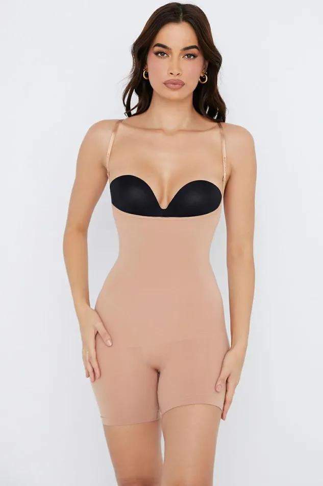 Women MID THIGH SCULPTING BODYSUIT CAFE AU LAIT House Of CB Shapewear