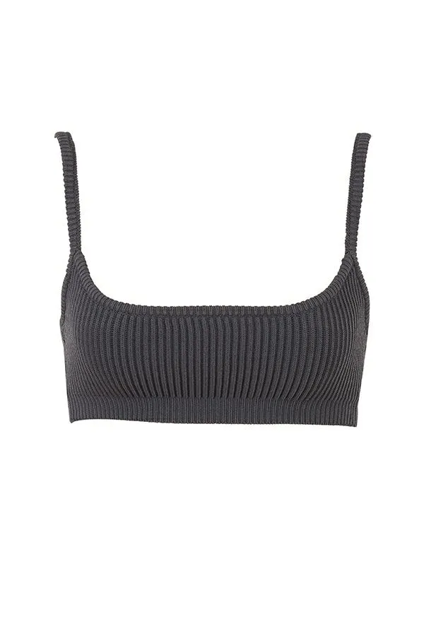 Women Mischa Dark Grey Ribbed Knit Bralette House Of CB Tops