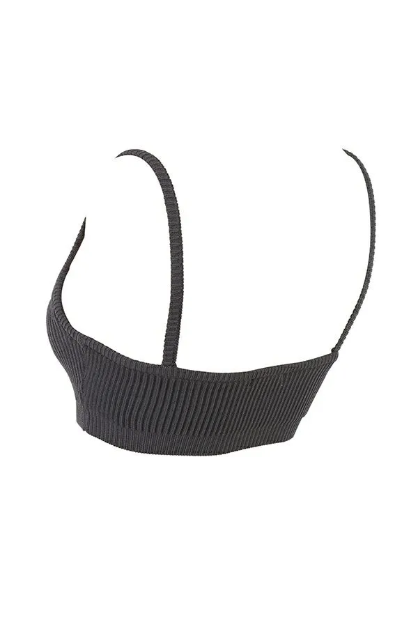 Women Mischa Dark Grey Ribbed Knit Bralette House Of CB Tops