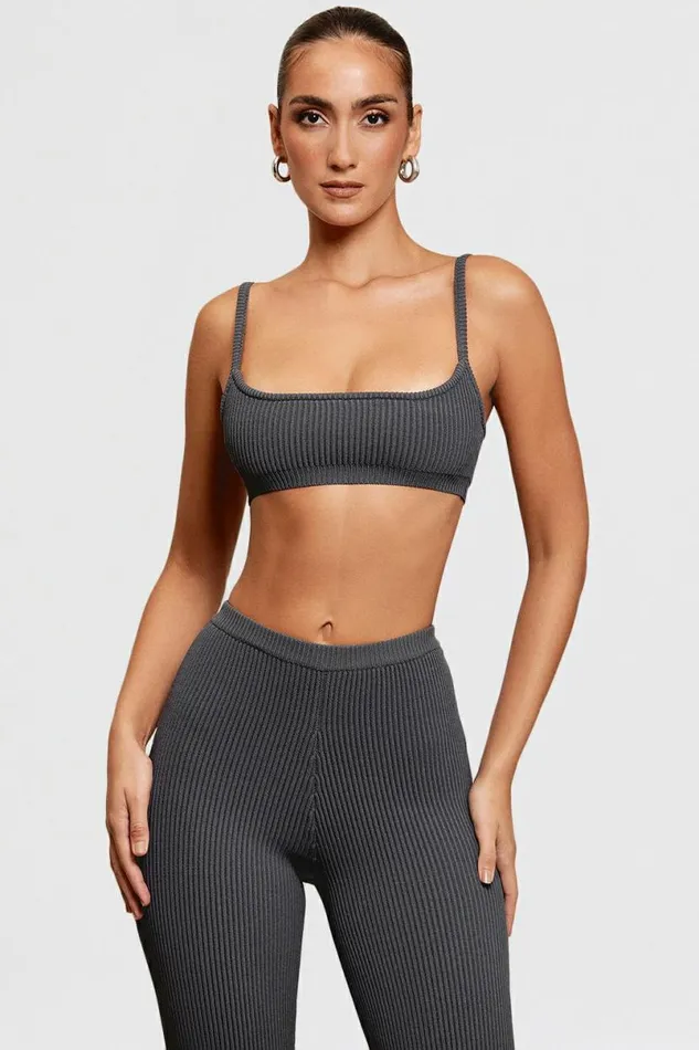 Women Mischa Dark Grey Ribbed Knit Bralette House Of CB Tops
