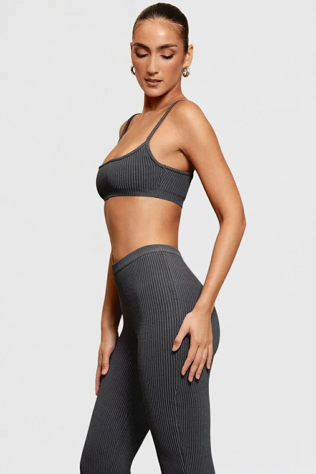 Women Mischa Dark Grey Ribbed Knit Bralette House Of CB Tops