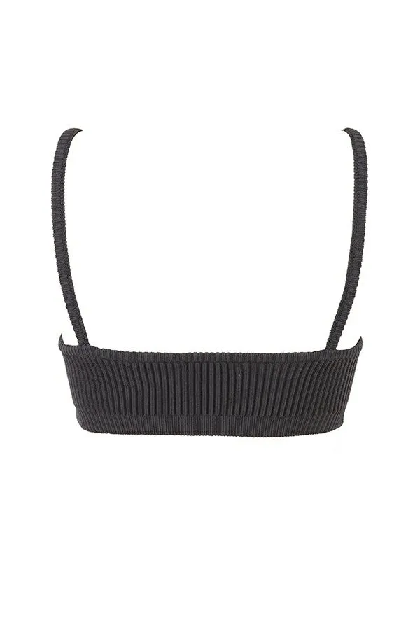 Women Mischa Dark Grey Ribbed Knit Bralette House Of CB Tops
