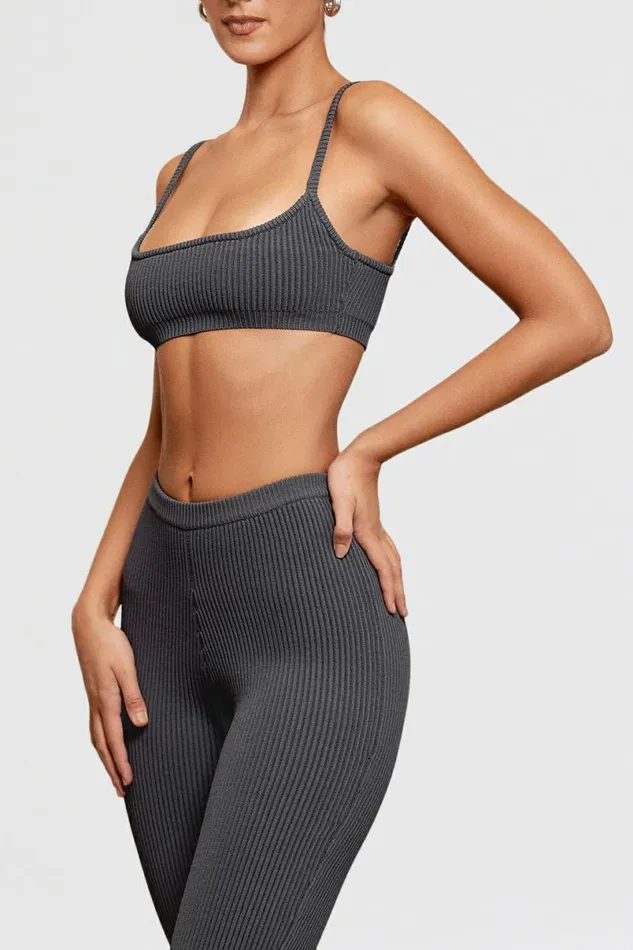 Women Mischa Dark Grey Ribbed Knit Bralette House Of CB Tops